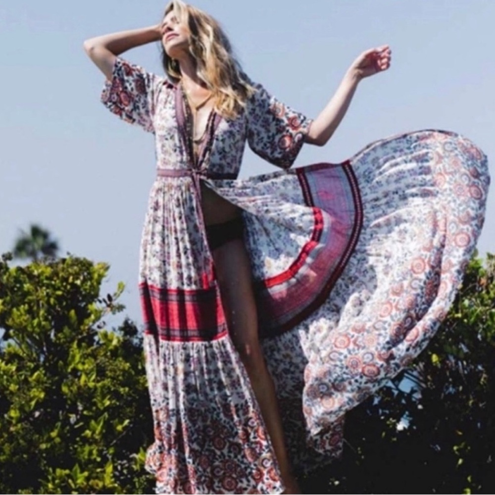 Spell Floral Maxi Dress with Red Accents